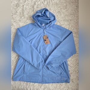 Asics Windbreaker Womens Size L Blue Hooded Running Full Zip